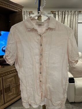 Cynthia Rowley Pale Pink Short Sleeve Button-Down Linen Shirt